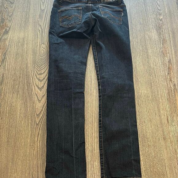 Miss Anna Womens Flare Jeans Mid Rise Denim 5 Pockets Dark Wash Blue Size 38 - Picture 7 of 11